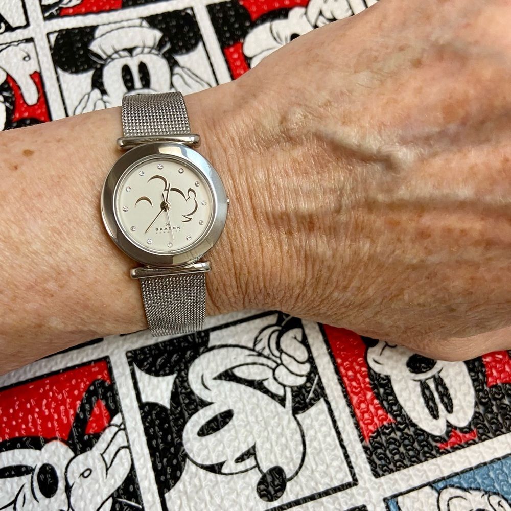 Disney x Skagen Minimalist Mickey Mouse Silhouette Stainless Steel Ladies Watch - Picture 8 of 16